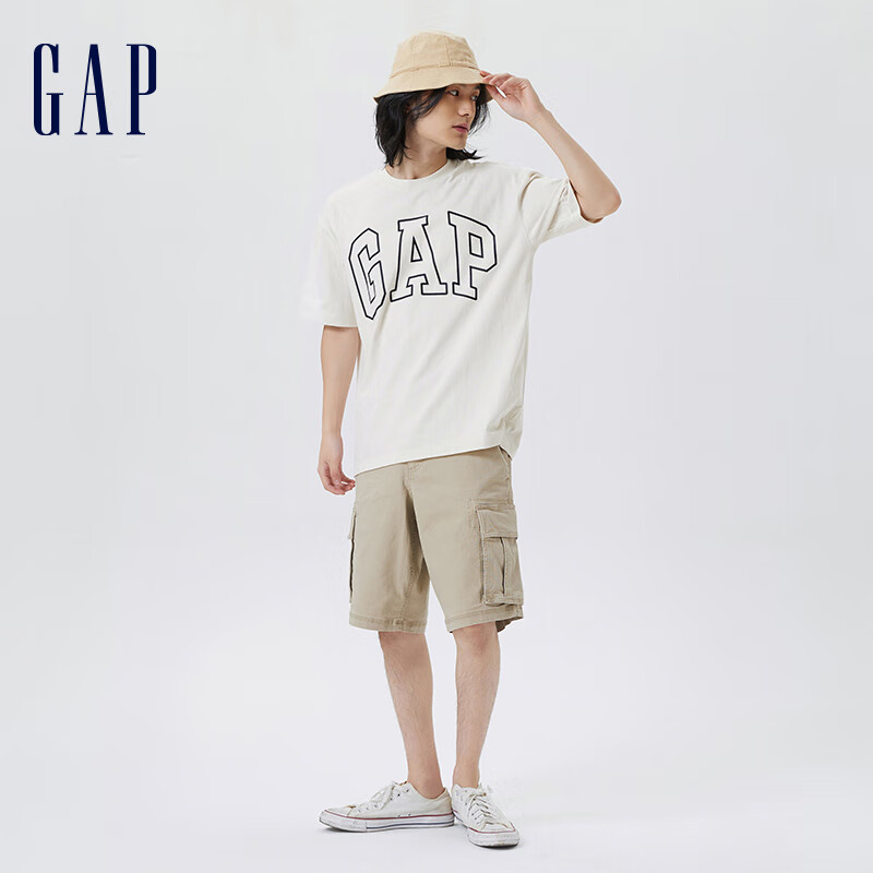 PLUS会员、京东百亿补贴：Gap 撞色LOGO 情侣圆领短袖 544465 白色/藏青 88.51元包