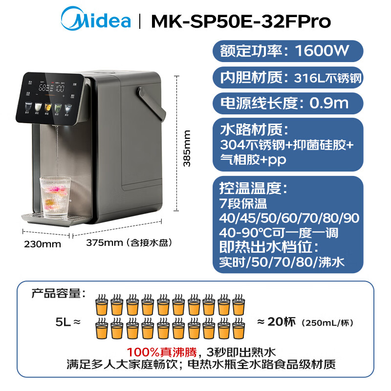 PLUS会员:美的 小魔方plus即热熟水机 饮水机电热水瓶 32FPro 566.4元