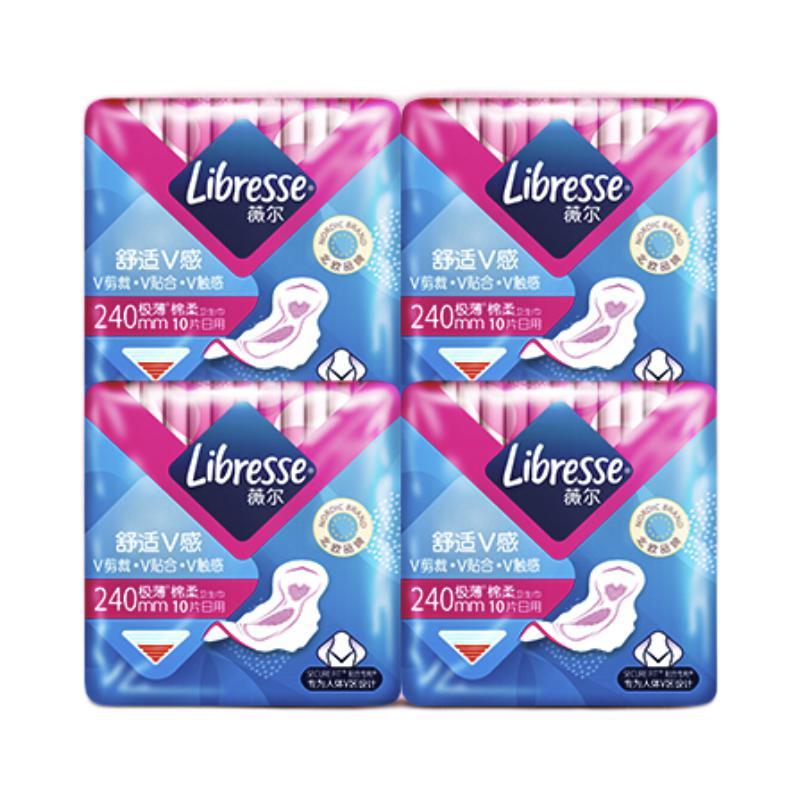 薇尔 Libresse 日用卫生巾V感系列240*40片 (送维达抽纸)亲肤蚕丝触感 超强吸收 