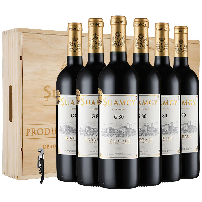 suamgy 圣芝 g80波尔多aoc 赤霞珠干红葡萄酒 750ml*6瓶 整箱木箱装 