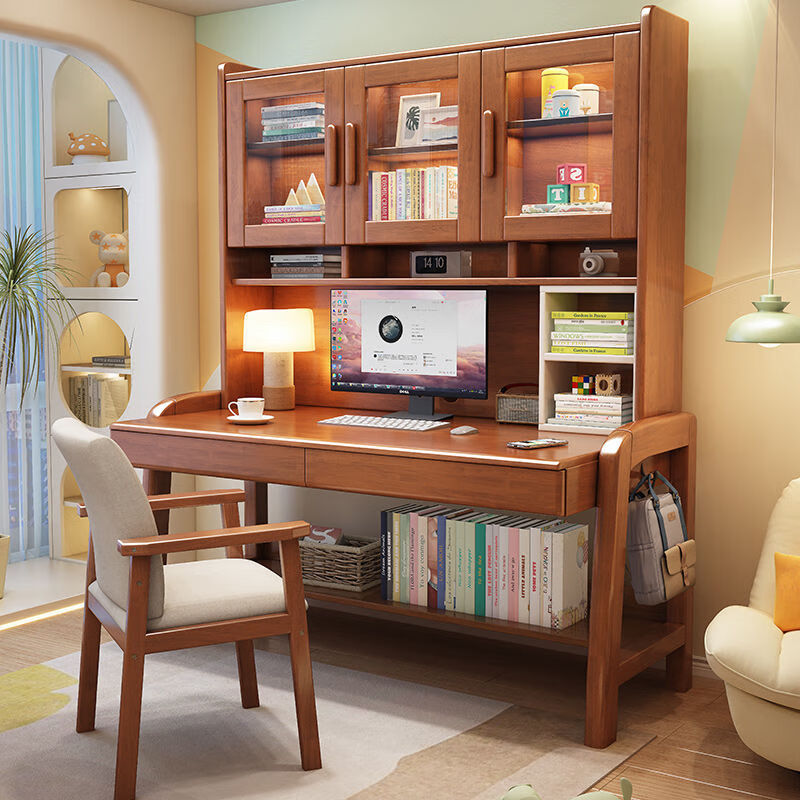 艾格辰 实木书桌书柜一体简约现代 1258.69元