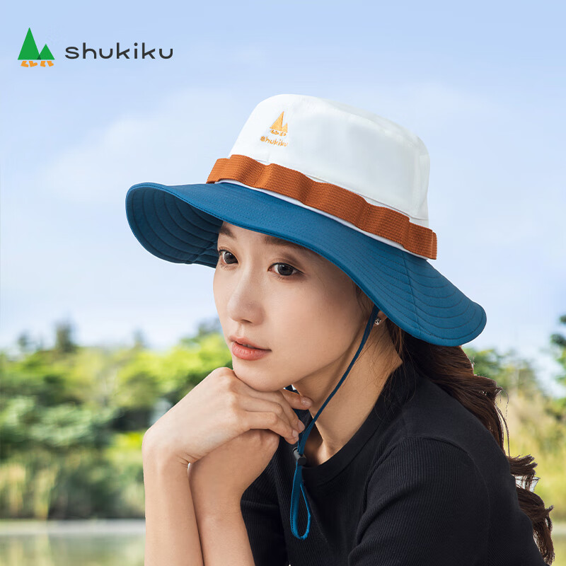 SHUKIKU 防晒帽子女夏季防紫外线大帽檐薄款透气户外遮阳渔夫帽 白蓝拼色 均码 55-58cm 29元(需用券)