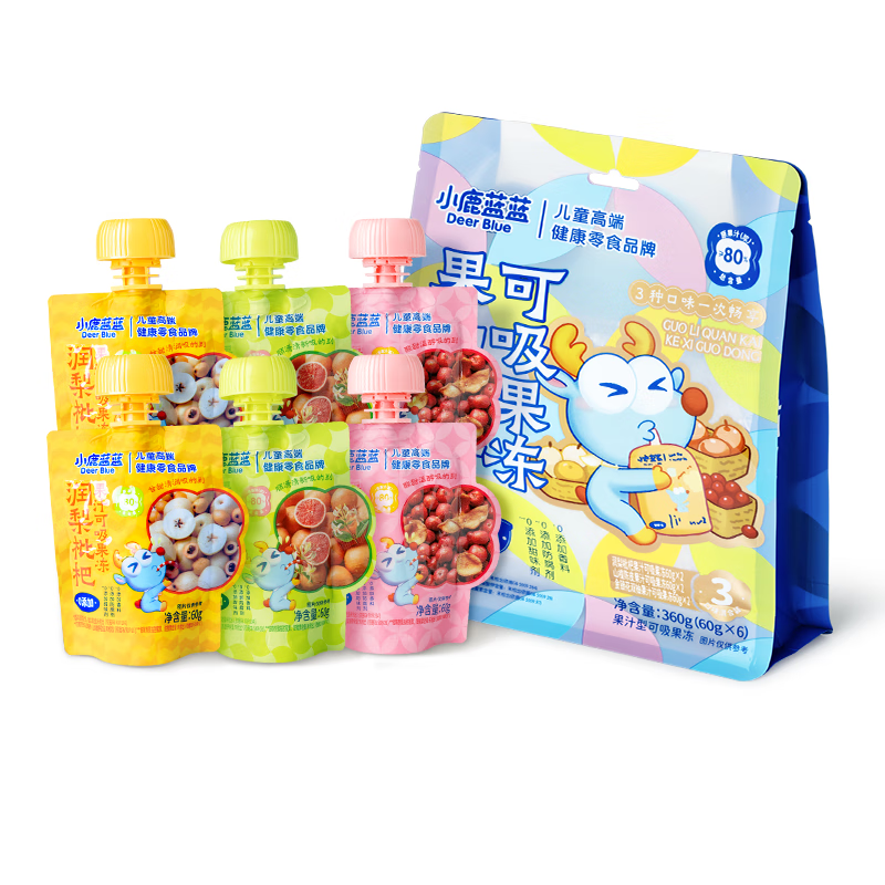 小鹿蓝蓝 清爽滋补可吸果冻 6袋混合装*1/360g 9.75元(需用券)