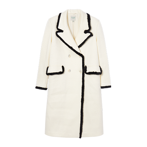 衣品天成 呢子大衣女秋季复古拼接高级感毛呢大衣双排扣西装领长款毛呢外