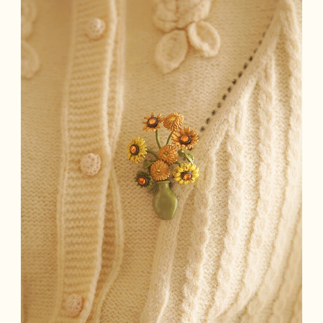 梵高向日葵胸针油画感森系复古植物领针送人礼物新款小众设计感 向日葵胸