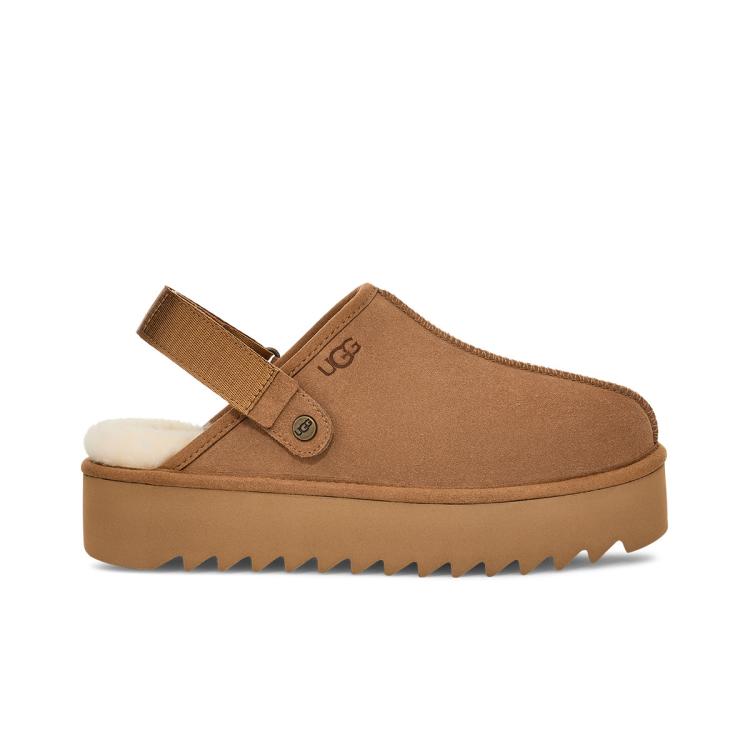 UGG 秋冬女士纯色厚底魔术贴束带穆勒鞋包头鞋1166734栗色 389元 - 线报酷