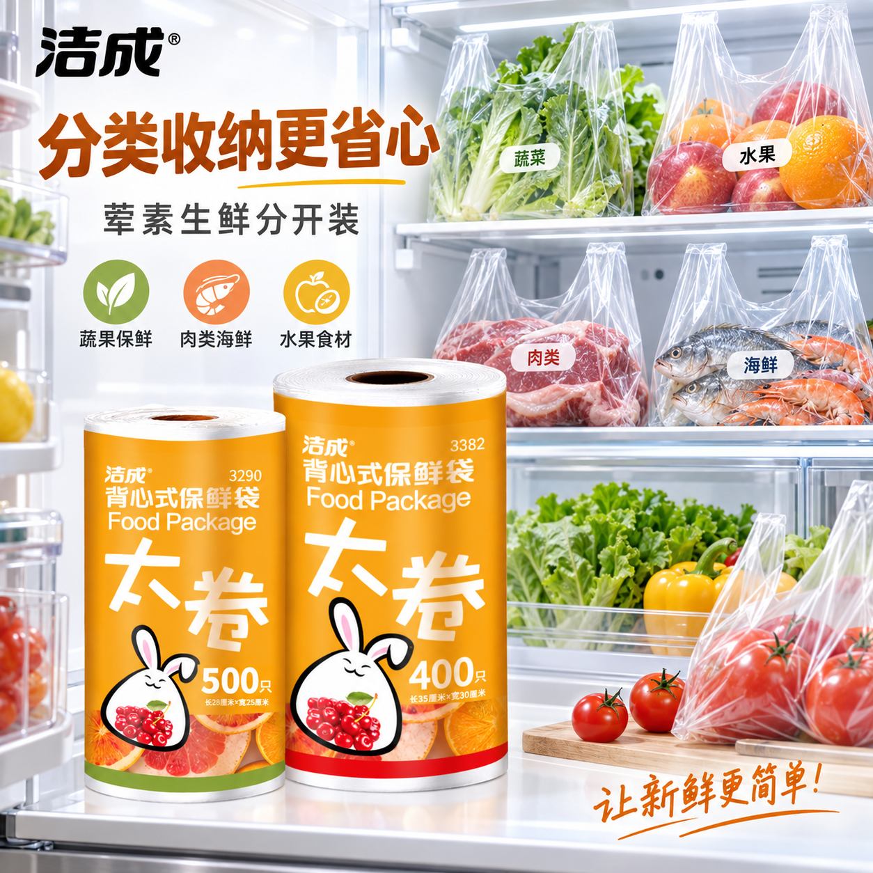 洁成 手提背心式保鲜袋 中大号组合装 共900只 19.9元 - 86线报