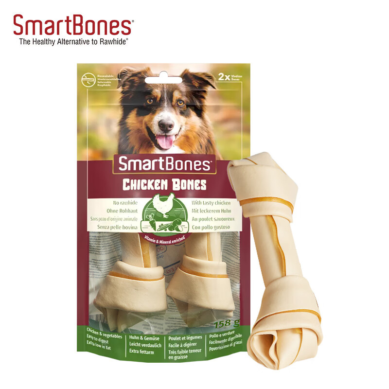 SmartBones 宠物狗狗零食磨牙棒 洁齿骨鸡肉味 中号-2支装158g 18元