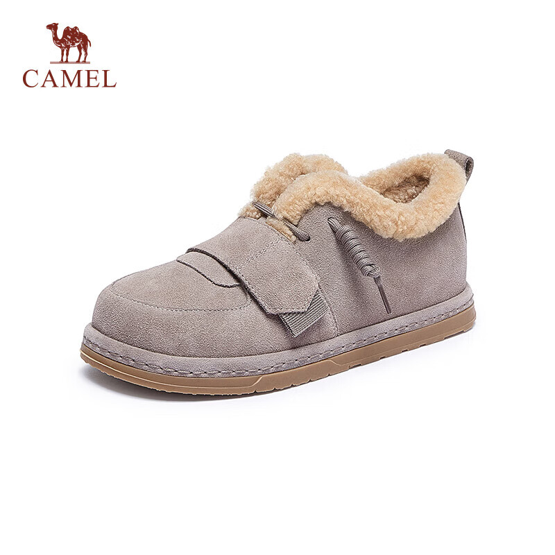 CAMEL 骆驼 女士软糯牛反绒魔术贴低跟毛毛鞋 L23W225112 195元包邮（双重优惠）