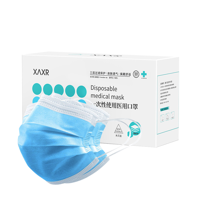 PLUS会员、概率券: XAXR 一次性医用口罩 三层防护 50只 0.44元包邮（PLUS会员免运费）
