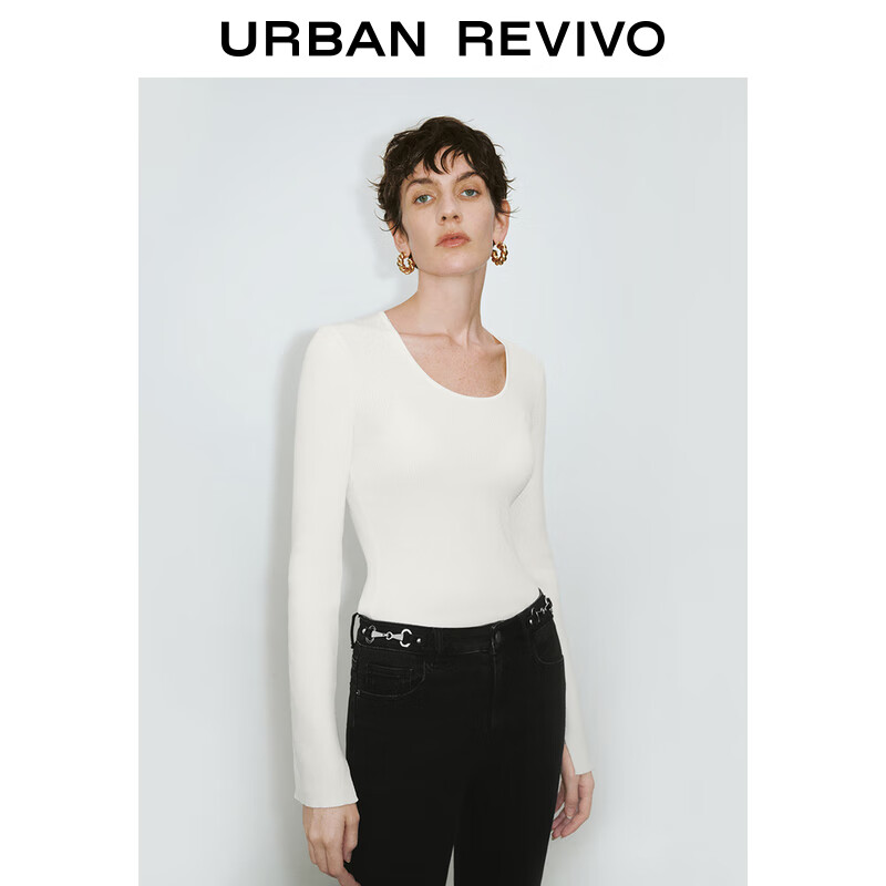 URBAN REVIVO UR2024秋季女装基础简约百搭休闲长袖针织衫UWM940020 本白 XL 219元（