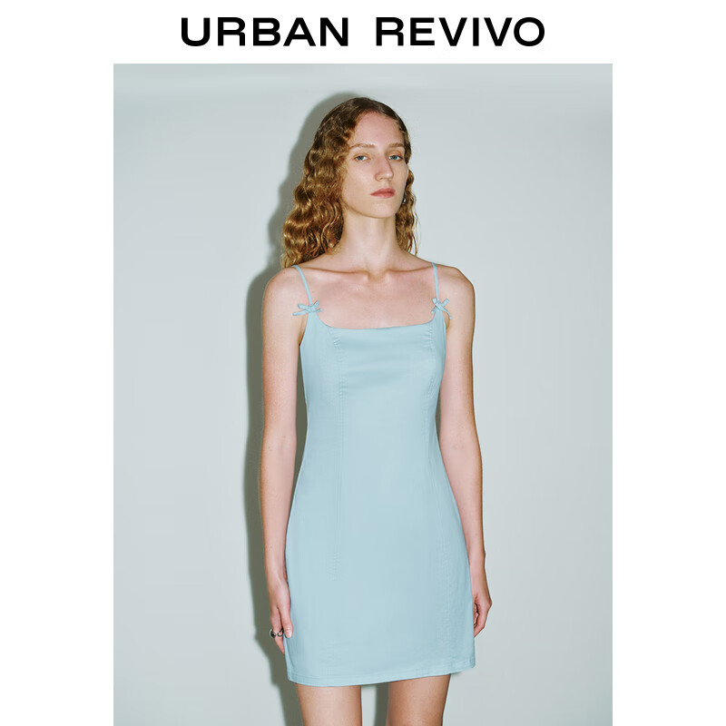 URBAN REVIVO UR2024秋季女装甜辣俏皮感蝴蝶结吊带连衣裙UYY740012 淡蓝 S 159元（