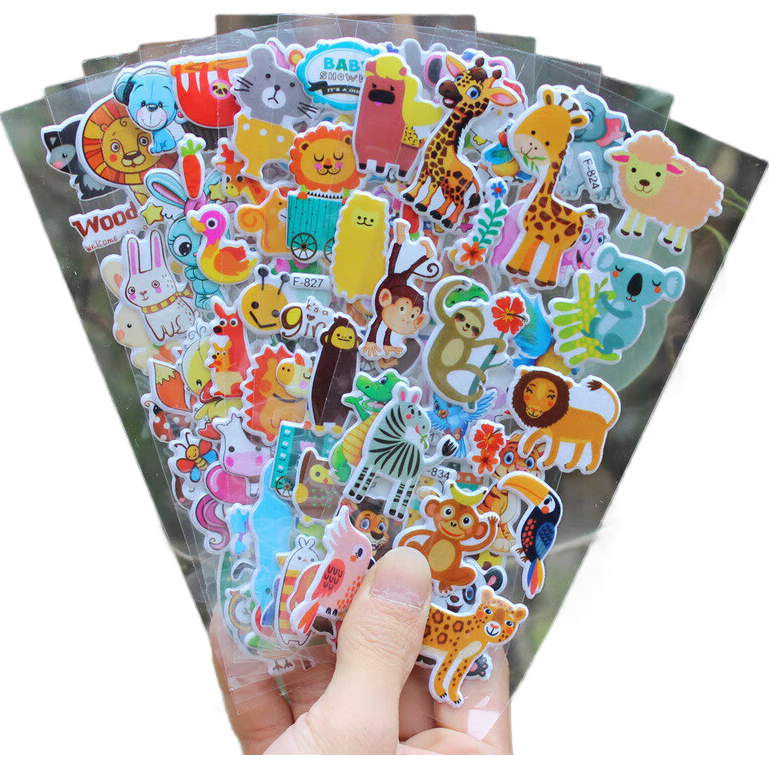 闭眼买：卡通动物水果蔬菜贴纸 儿童玩具 3D立体泡泡恐龙贴画 款式随机 1张