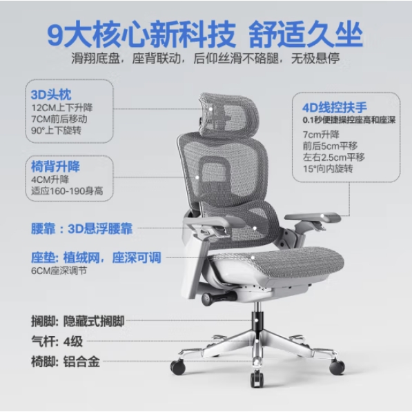 UE 永艺 撑腰椅Flow550 人体工学电脑椅 带脚踏 2071.81元（需用券）