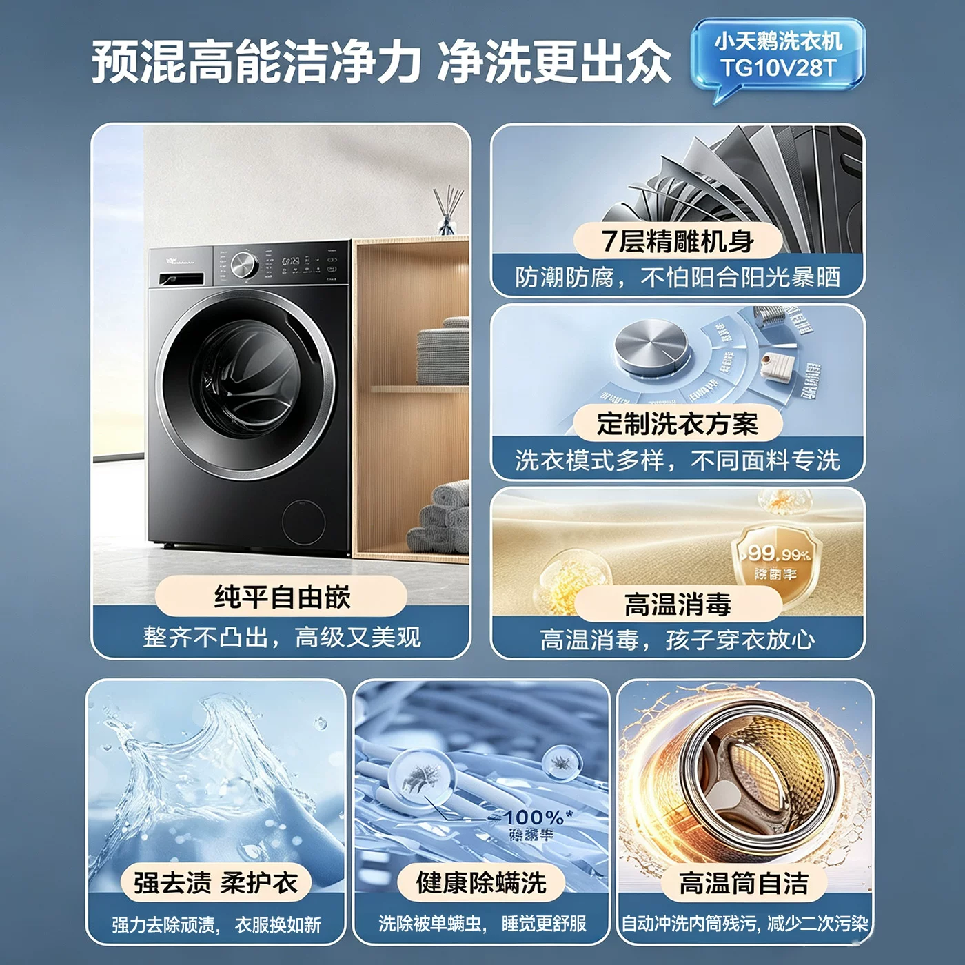 小天鹅 水魔方系列 TG120V618PLUS 滚筒洗衣机 12kg 999.6元 - 线报酷