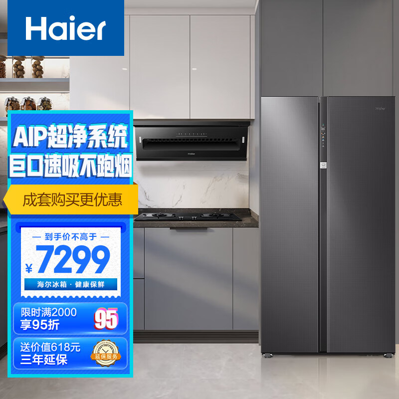 Haier 海尔 冰厨套装 630升大容量双开门冰箱+抽油烟机C16+家用双灶具Q2BE3（附