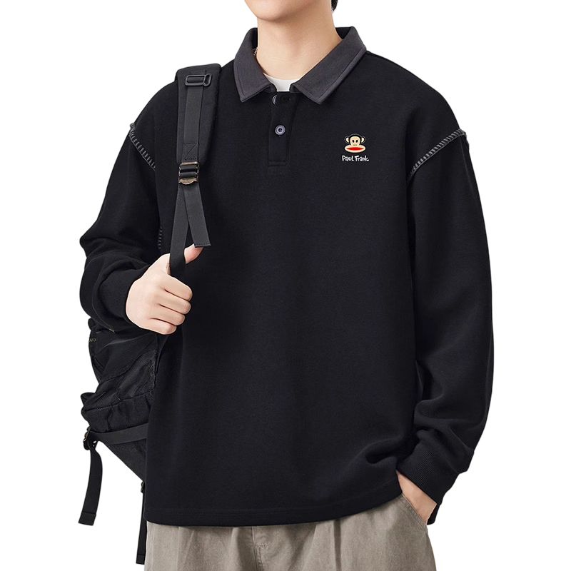 大嘴猴 Paul Frank 男士翻领长袖T恤 黑色 84.5元