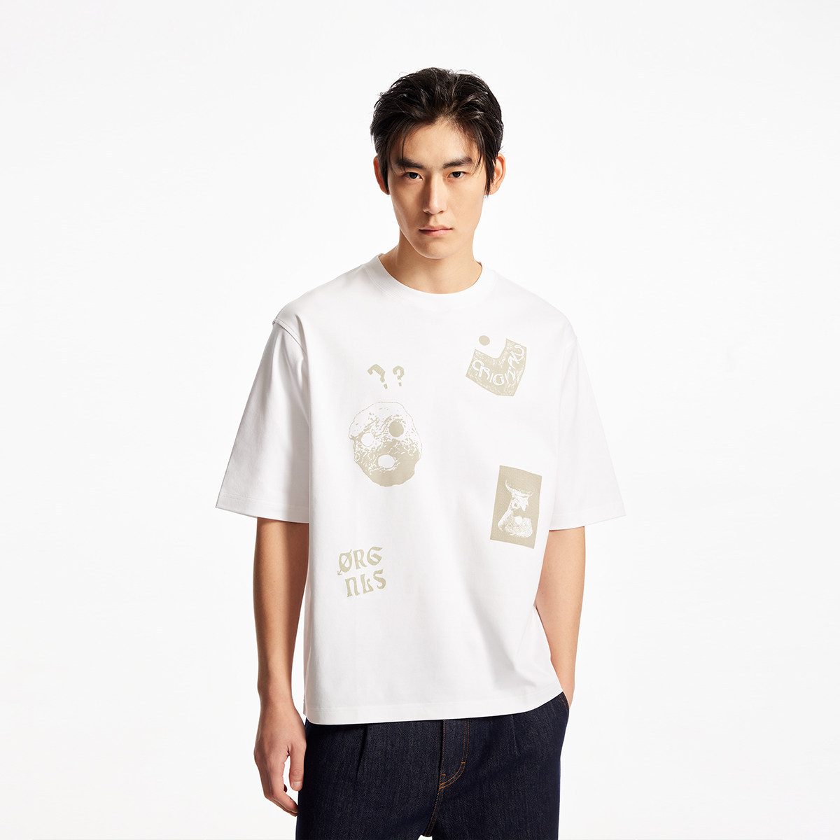 杰克琼斯 男装秋季新款纯棉图案印花字母贴布休闲百搭宽松短袖T恤 198.45元