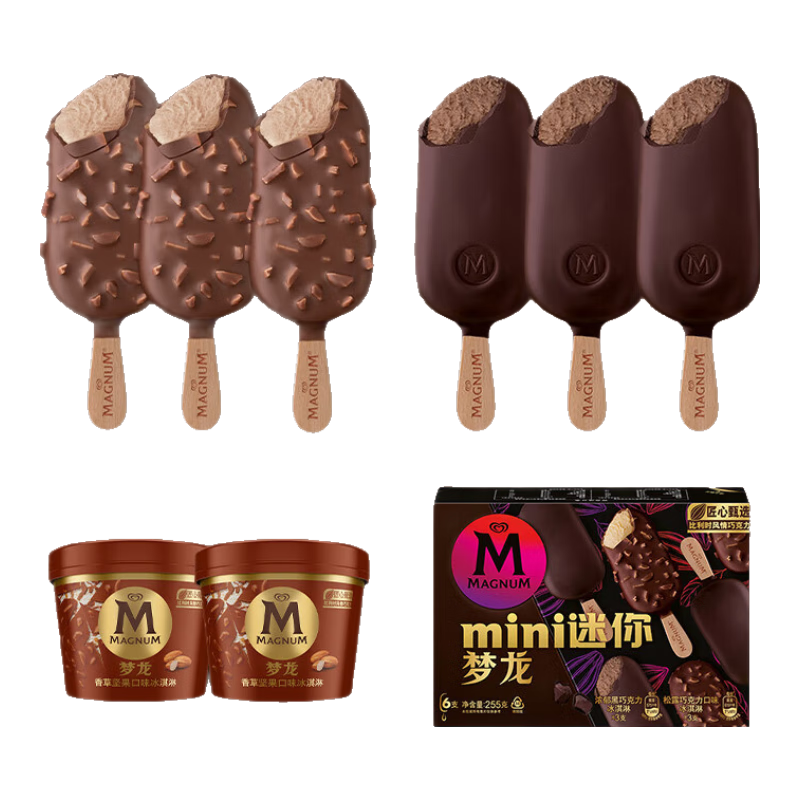 京东百亿补贴：Magnum 梦龙 全系列 组合装 12支雪糕+2杯冰淇淋 780g 78.21元 包