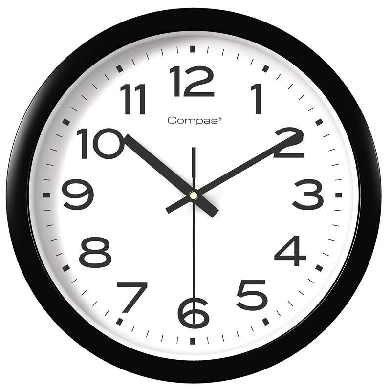 Compas 康巴丝 挂钟客厅钟表挂墙简约创意时钟石英钟现代时钟 7018黑色 25cm 23.