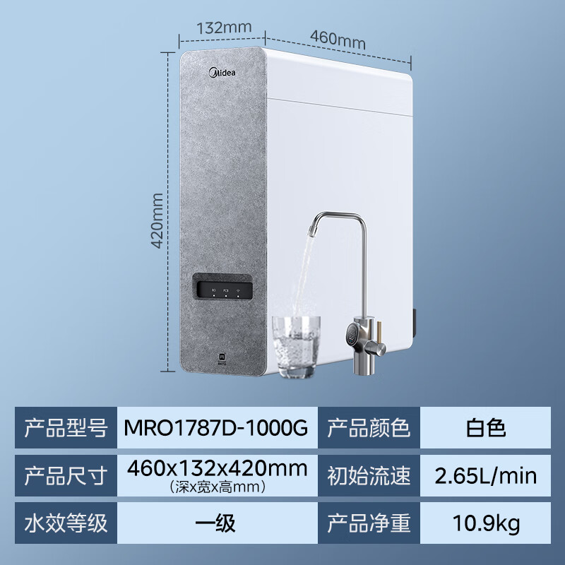 美的 白泽系列 MRO1787D-1000G 反渗透纯水机 1000G 1573.6元（需用券）