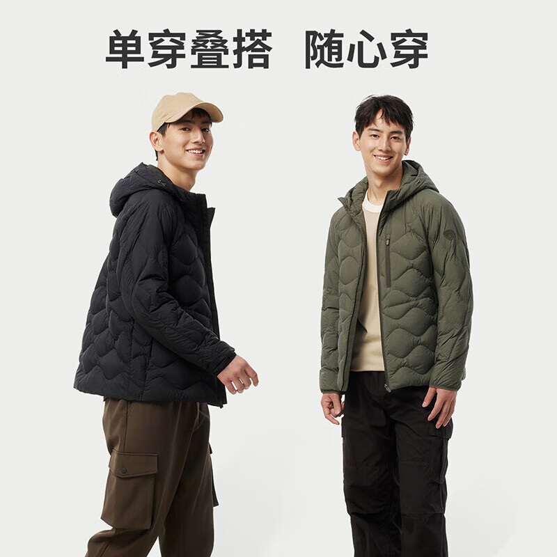 坦博尔 羽绒服男短款轻薄2024年城市轻户外菱格外套男TAF330219D 黑色 170/88A 259