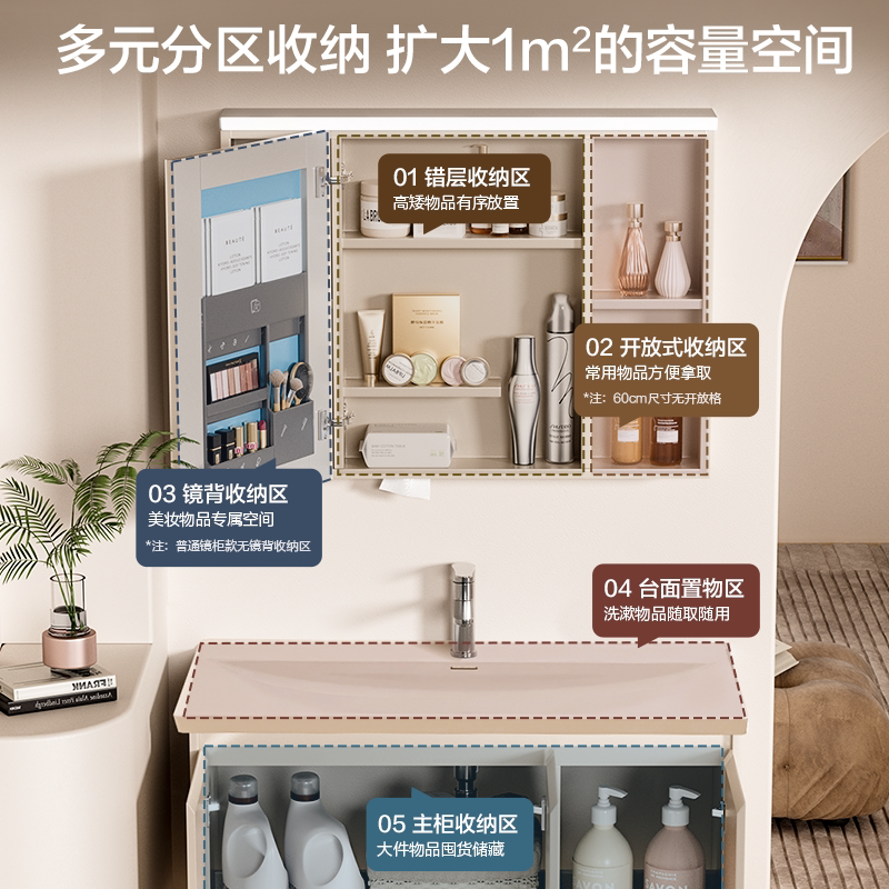 国家补贴：恒洁 常规款BC2500Z 80CM 流云白 海洋深盆实木浴室柜 1308.15元