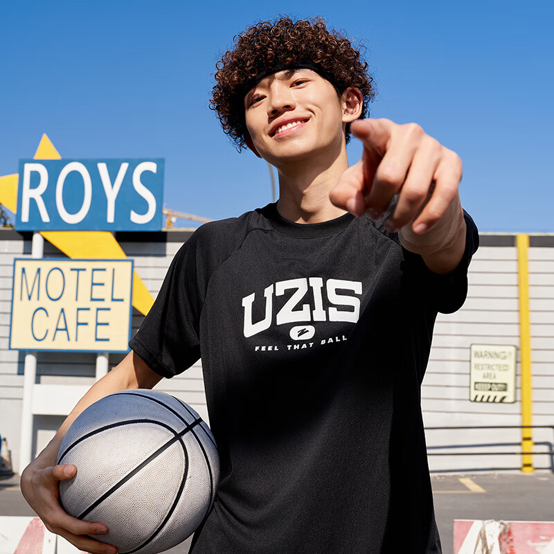 UZIS 有志者 针织网眼运动短袖男夏季休闲健身跑步篮球训练T恤[基调] 黑色 XL