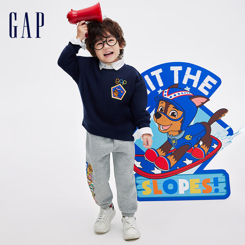 Gap 盖璞 男幼童冬款抓绒保暖卫衣847362 海军蓝 77.49元