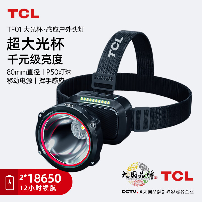 TCL 头灯强光超长续航钓鱼防水大容量电池户外工作可充电夜钓夜跑矿灯 黄