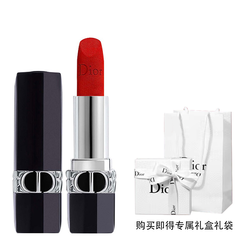 Dior 迪奥 [礼盒礼袋]迪奥(Dior)烈艳蓝金唇膏口红 #999 丝绒 正红色 3.5g 168元