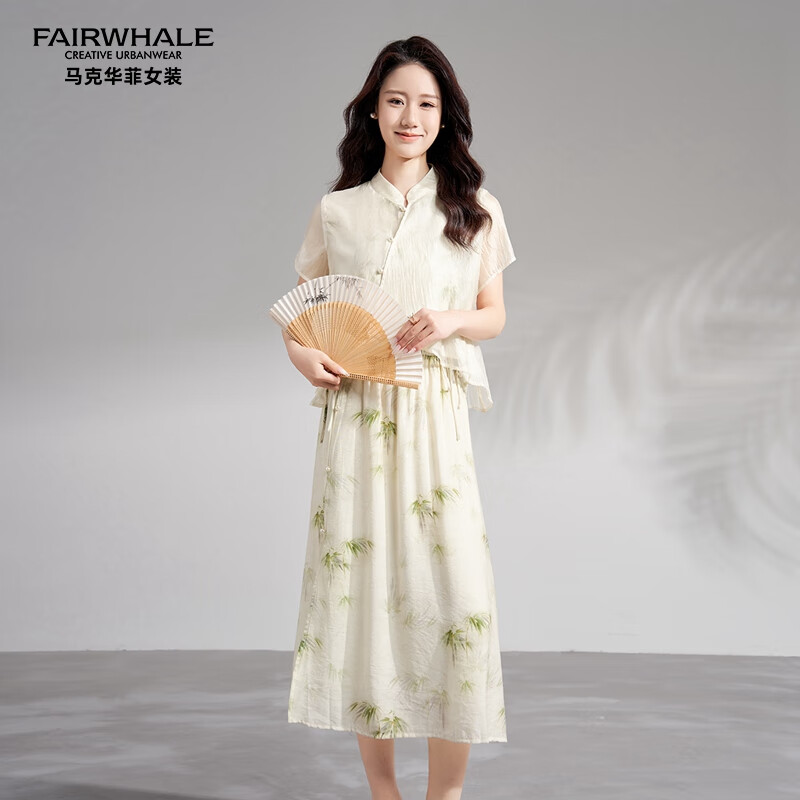 马克华菲 FAIRWHALE）女装2024秋季新款新中式国风印花设计套装时尚简约潮流