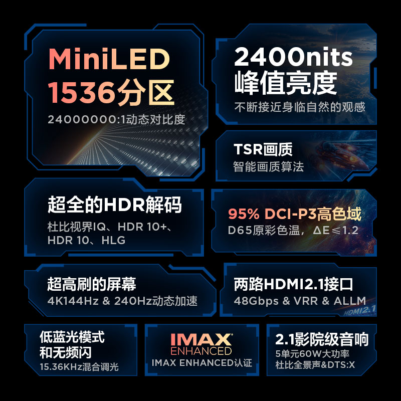 TCL 雷鸟鹤7 24款85英寸MiniLED千级分区144Hz高刷智能平板电视机 6599元（需用券