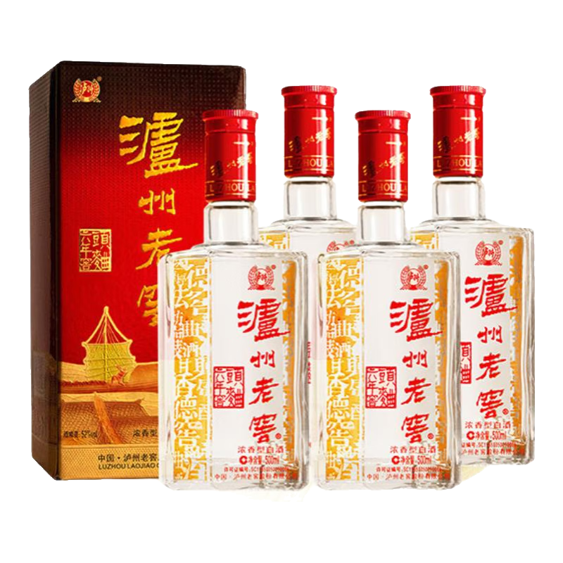 泸州老窖 六年窖头曲浓香型白酒 52度 500mL 4瓶 礼盒装 265元（需领券）