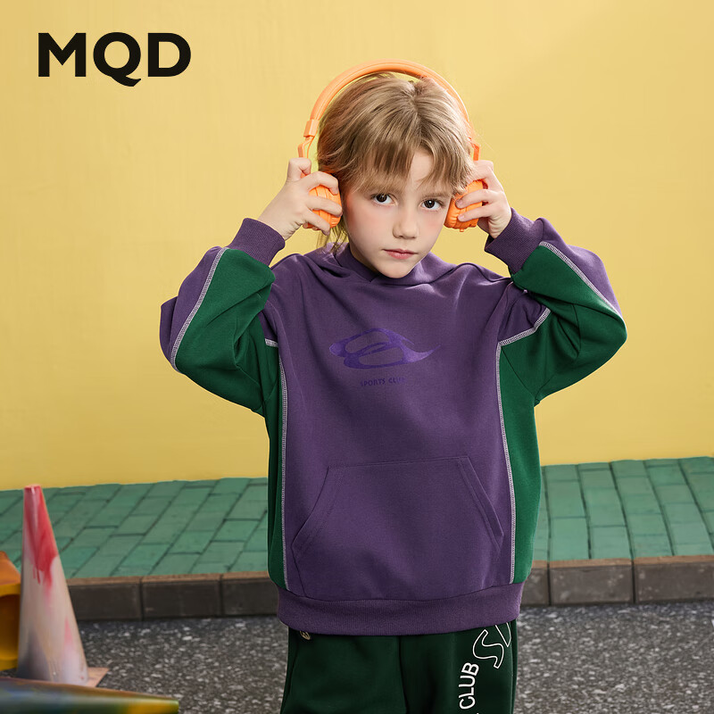 马骑顿 男童25春学院风潮酷休闲撞色拼色中大童连帽卫衣 紫色 120 61元