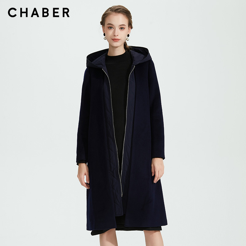 CHABER 巧帛 冬季新品休闲宽松外套羊毛毛呢纯色休闲大衣 328元