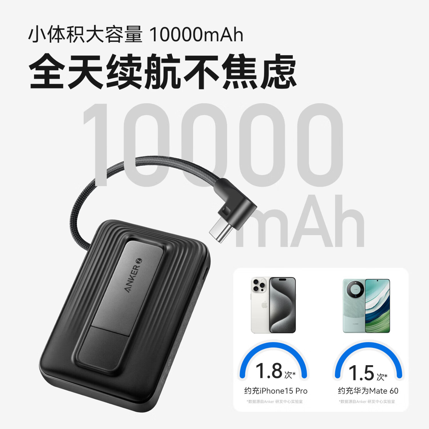 Anker 安克 zolo安克苹果magsafe磁吸无线充电宝自带线支架10000毫安大容量30W快