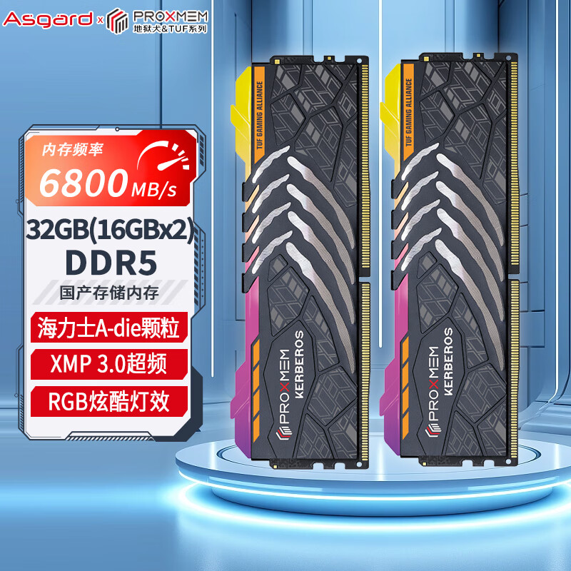 Asgard 阿斯加特 32GB(16Gx2)套装 DDR5 6800 台式机内存条 博德斯曼-地狱犬&TUF RGB灯