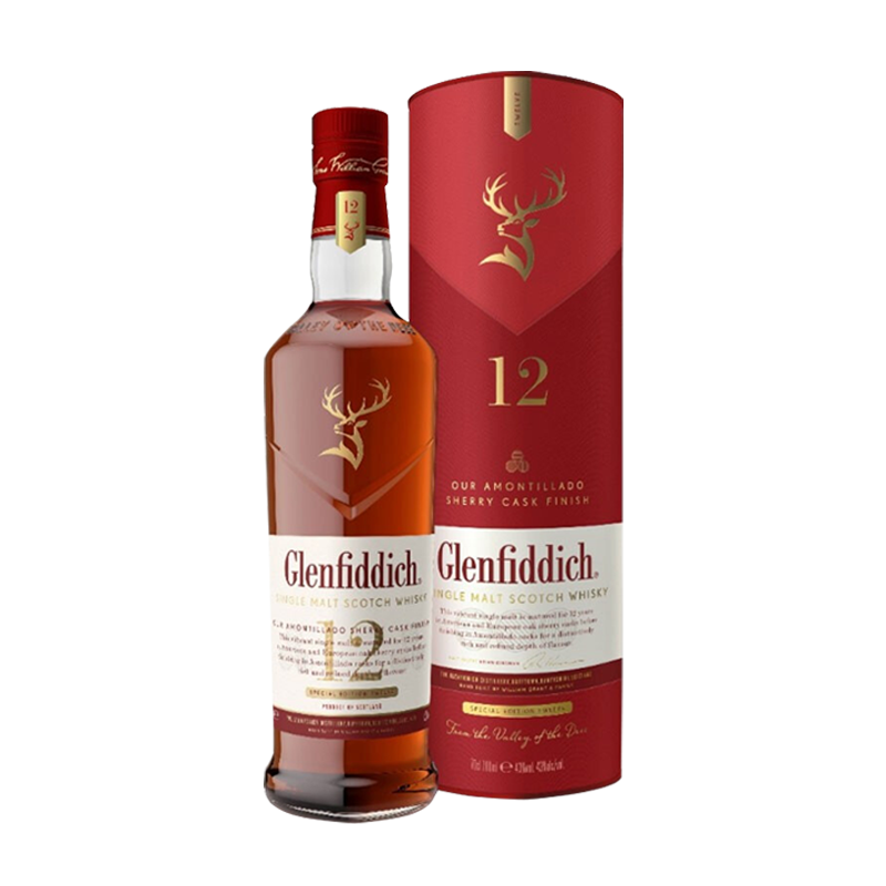 PLUS会员：Glenfiddich 格兰菲迪 12年雪梨桶700ml 苏格兰单一麦芽威士忌 312.9元