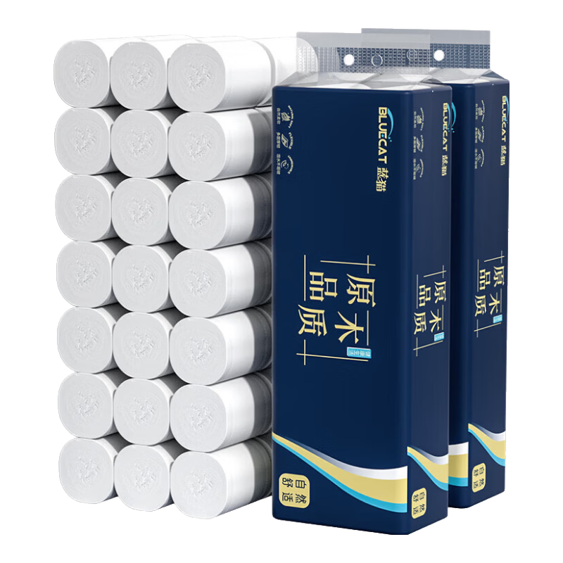 藏蓝系 卫生纸卷纸 木浆家用 5层 21.6g/卷*36卷 8.99元，整箱36卷！