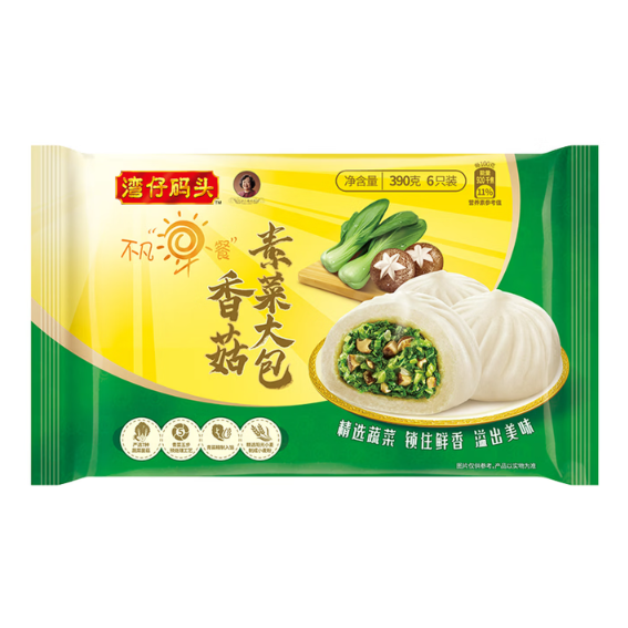 湾仔码头 饺子/馒头/馄饨 早餐香菇素菜大包390g6只 9.43元