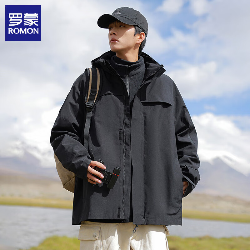 罗蒙 ROMON 冲锋夹克外套 情侣款 保暖摇粒绒 宽松休闲 一衣三穿 159元(需领券