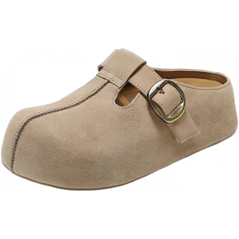 百丽 花生吐司2代翘头全包勃肯鞋女2025秋新厚底休闲单鞋B2876CM5 杏色-半拖 37