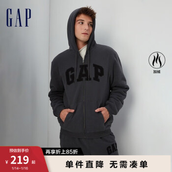 Gap 盖璞 男女装秋2023新款LOGO仿羊羔绒宽松廓形运动卫衣402176连帽衫 深灰色 1