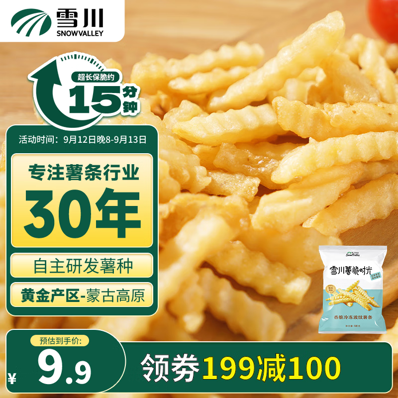 Snow Valley 雪川食品 薯脆时光 波纹薯条 500g 19.9元