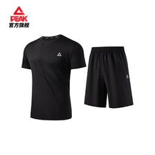 PEAK 匹克 运动套装男夏季跑步运动休闲上衣裤子透气两件短袖短裤男DF142001 7