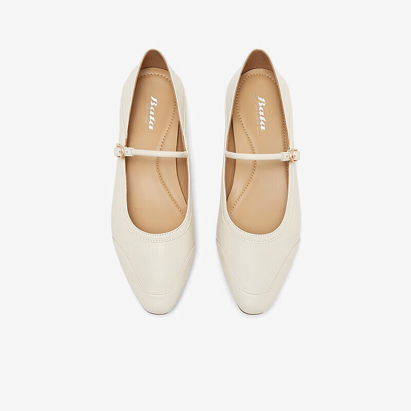 Bata 浅口单鞋女羊通勤软底玛丽珍鞋AVF09BQ4 米白 240.55元
