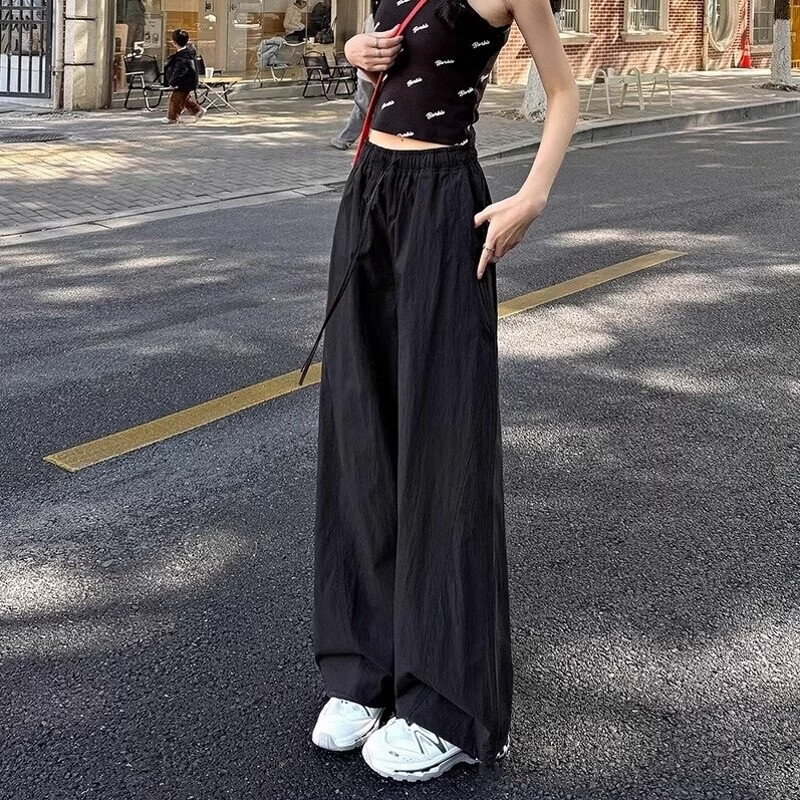 燠阳 冰丝速干工装裤女薄款宽松垂感阔腿裤束脚防晒休闲运动裤DM M06黑色 L 36.99元 - 线报酷
