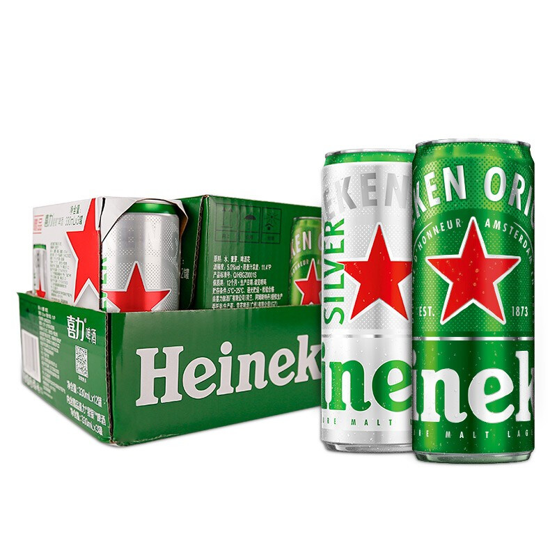 Heineken 喜力 啤酒330ml*15纤体听装 龙年送礼 组合装（经典12听+星银3听） 58.12