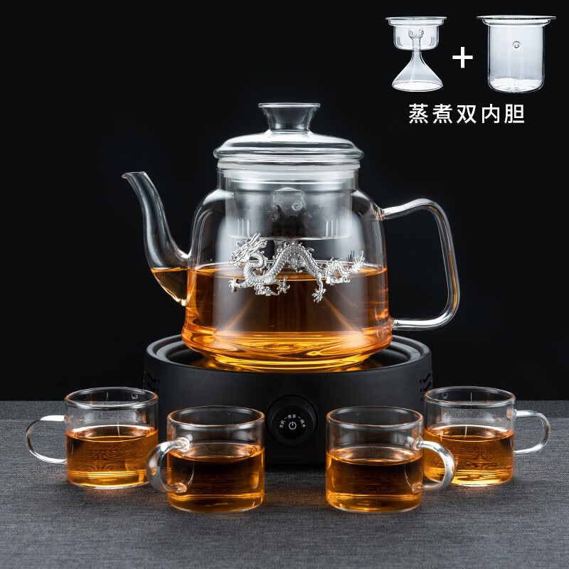 正扬 电陶炉煮茶器功夫茶具套装家用蒸煮双用养生泡茶壶玻璃烧水壶 进水